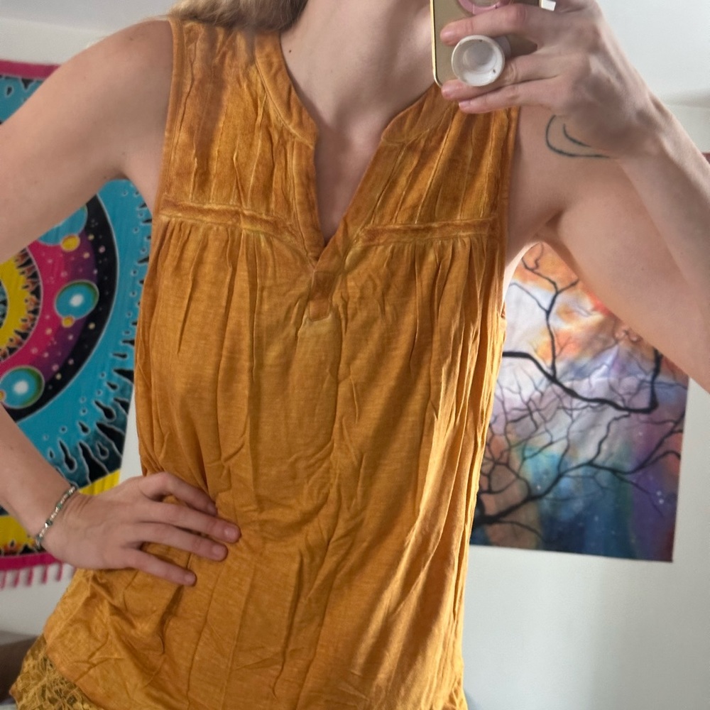 Artesia Yellow Top Tank Lace Bottom Shirt Mustard Yellow Summer